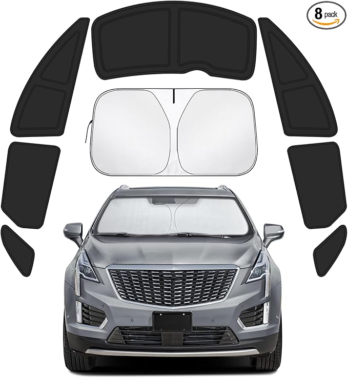 Car Window Shades Intended for Cadillac XT5 2017-2025, Privacy Window Covers 8PCS for Side, Rear & Windshield, Car Shield Sunshade for Privacy Protection, Heat Blocking, Camping and Parking