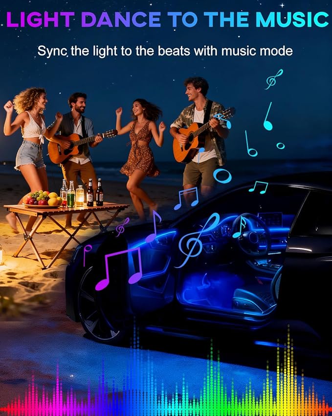 Interior Car LED Strip Lights, 5M 16FT Ambient Lighting Kits, Button Switch & APP Bluetooth Control, Music Sync Fiber Optic Cars Interior Neon Light Strip, USB 5V for Car Inside Decoration