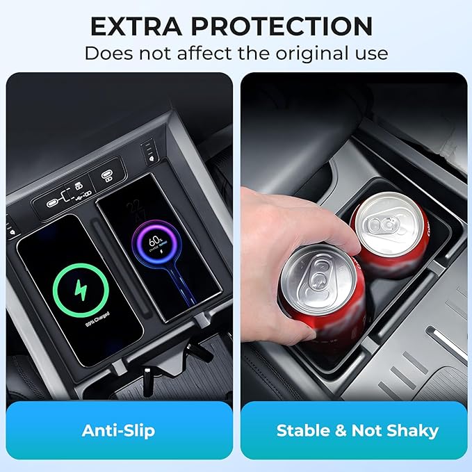 Cup Holder Insert & Wireless Charging Pad Protector Compatible with Hyundai Santa Fe 2026 2025 2024, Center Console Cup Holder & Wireless Charging Mat for 2024-2026 Santa Fe Accessories, Black