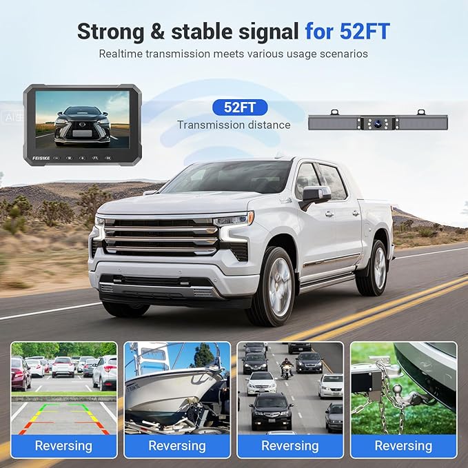 FEISIKE Solar Wireless Backup Camera with 5" 1080P Monitor, 10000mAh Rechargeable Battery, 2-Minute DIY Installation, IP69K Waterproof for Car, Truck, SUV, Van, Trailer