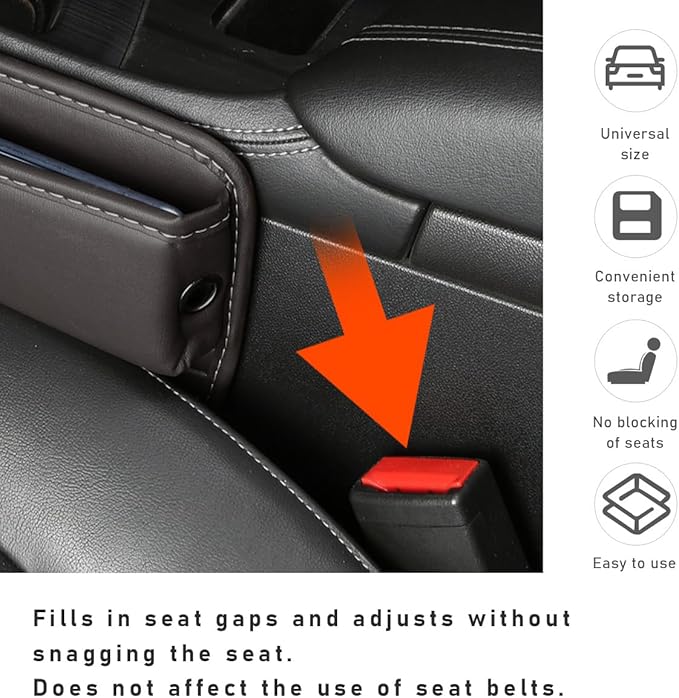 Kewucn Car Seat Gap Organizer, Adjustable Leather Front Seat Gap Filler Storage Box, Multifunctional Auto Console Side Pocket Organizer for Phone Glasses Key Card, Car Accessories (Red)