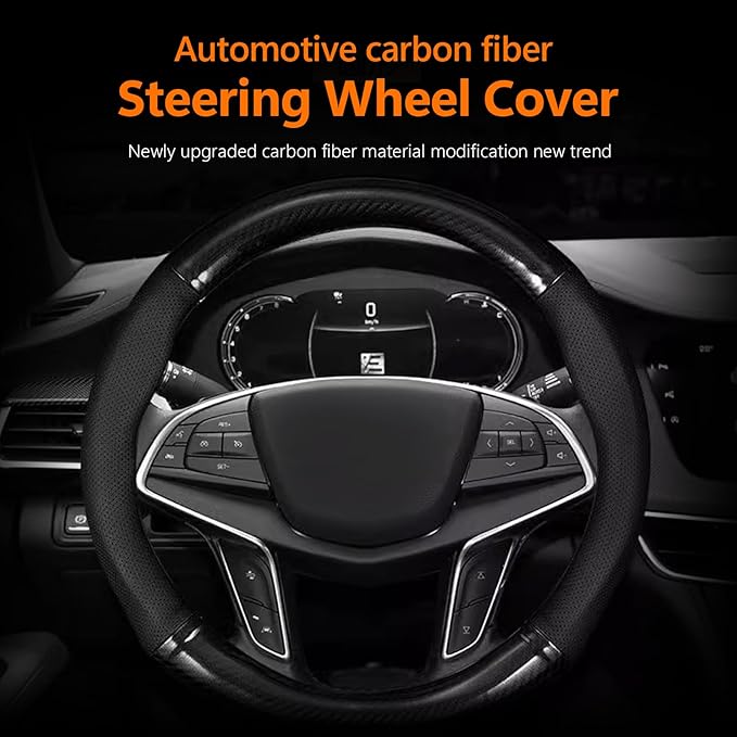 1 Pack Car Breathable Steering Wheel Cover, Wear -Resistant Steering Wheel Sleeve, Carbon Fiber Non-Slip Steering Wheel Protector, Four Seasons Universal Steering Wheel Set (Circular)