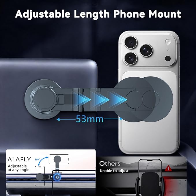 Tesla Model 3/Y Phone Mount for Magsafe, Foldable & Extendable Hidden Tesla Phone Holder with Strong Magnet for iPhone 17 Max, Magnetic Car Metal Mount for Tesla 3/Y/S/X/Cybertruck Screen