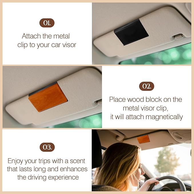 Car Air Freshener - Wood Air Freshener - Car Odor Eliminator - Long Lasting Scent - Auto Accessories -VISOR CLIP INCLUDED (Teak-Open Air-Charming Orchard)