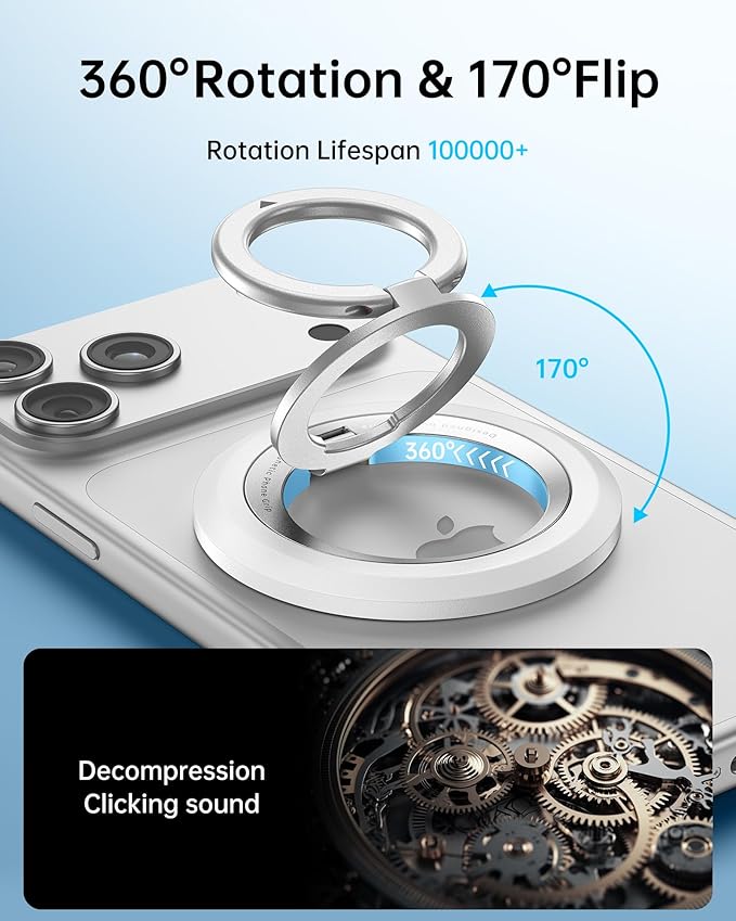 SYNCWIRE for MagSafe Ring Phone Holder, 360° Rotation Magnetic Cell Phone Grip Dual-Sided Magnets Phone Ring Kickstand Compatible with iPhone 17 16 15 14 13 12 Pro Max MagSafe, Android, Samsung etc.