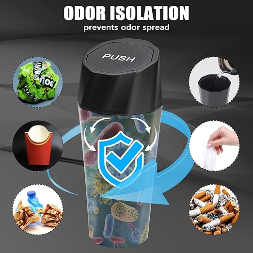 Car Trash Can Bin with Lid - 2 Packs Car Garbage Can with 40pcs Trash Bags for Cup Holder - Black Leakproof Mini Car Trash Bin for SUV Truck - Small Car Organizers and Storage for Door Front Back Seat