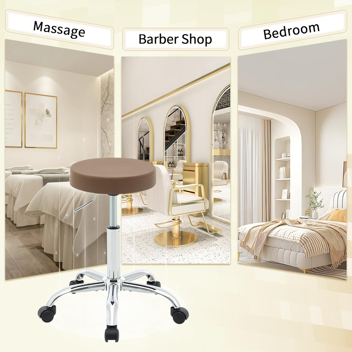 Salon Rolling Chair, Adjustable Stools with Wheels 19.5’’-26.6’’, Coffee Brown Hair Cutting Stool (Coffee Brown)