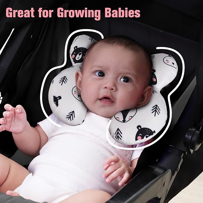KAKIBLIN Baby Neck Pillow, Upgraded Baby Support Pillow,Babies Head Pillow,Neck Support Pillow for for Car Seat, Stroller, Pushchair,Travel (Bear)