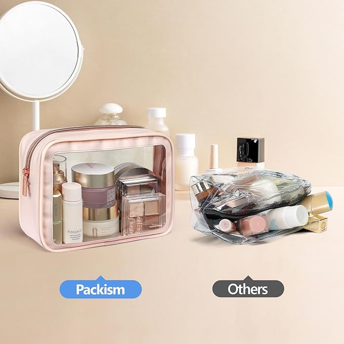 PACKISM Clear Makeup Bag - TSA Approved Toiletry Bag for Carry-on & Checked Luggage, Water Resistant Car Storage Organizer with Reinforced Seams