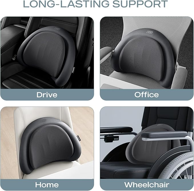 Skechers Lumbar Pillow Premium Memory Foam,Double-Layer-Office Chair Cushion for Tailbone Pain Relief,Butt Pillow for Office Chair,Car seat Cushion,Long Sitting Office Workers,and Car Drivers,Black