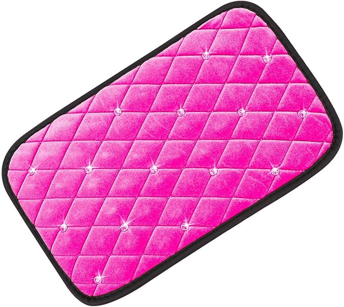 Bling Car Center Console Cover, Soft Fluffy Armrest Seat Box Cushion Pad, Crystal Diamond Arm Rest Protection Mat, Automotive Interior Decoration Accessories for Most Vehicles (Pink)