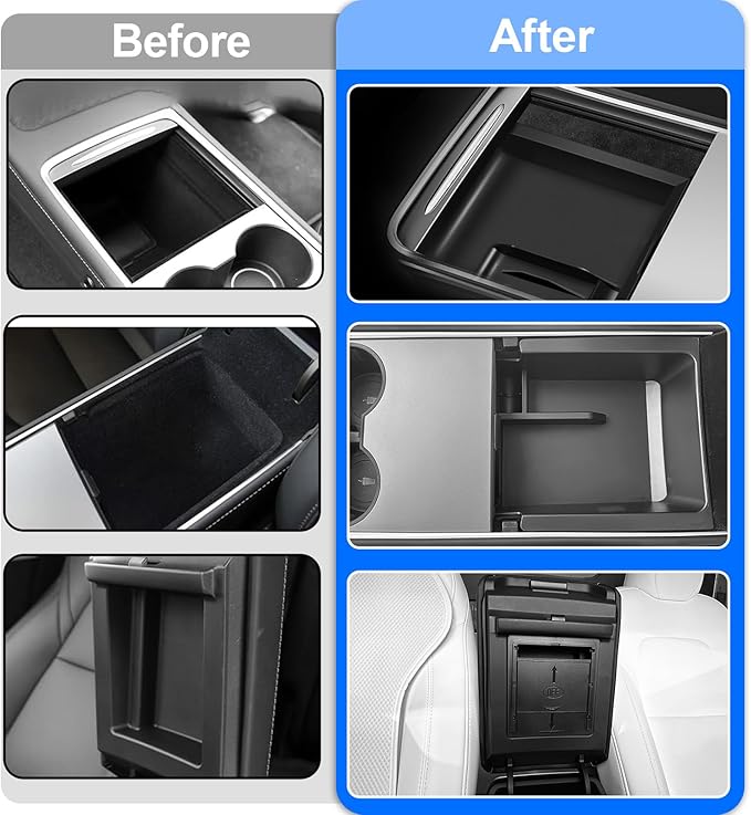 WinDu 5PCS Model 3 Model Y Center Console Organizer Tray Compatible for Tesla 2021-2024 Model Y and 2021-2023 Model 3 Accessories Armrest Hidden Box Storage Tray Cup Holder Camera Cover