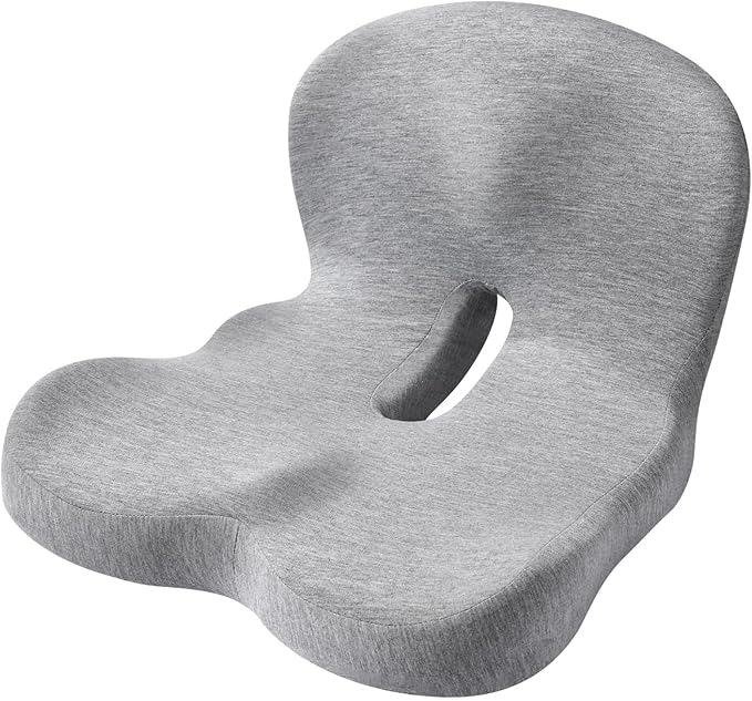 Memory Foam Car Seat Cushion with Lumbar Support, 15.7 X 16.9 X 11.4 in, Gray, Ergonomic Design for Office and Car, Non-Slip
