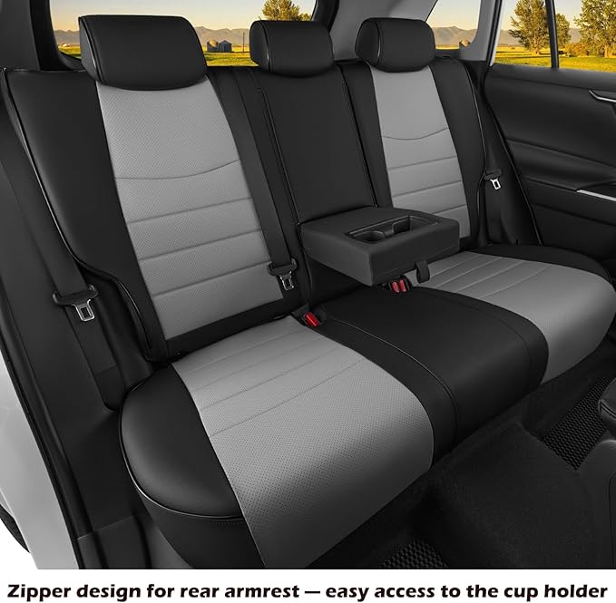 HKZ Fit RAV4 Car Seat Covers Set for 2019 2020 2021 2022 2023 2024 2025 Toyota RAV4 LE,XLE,XLE Premium,Limited - 5 Seats Full Set Leather(Black/Gray)