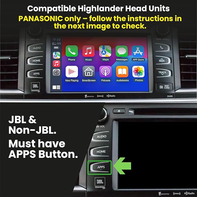 Wireless/Wired Adapter for CarPlay Android Auto Compatible with Toyota Highlander 2014-2019 Entune 2.0 High Definition Audio High Screen Resolution.