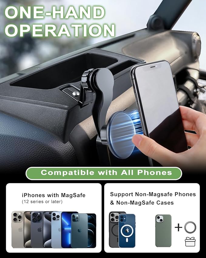 Magnetic Phone Mount for Jeep 2011-2017 Wrangler JK JKU - Dashboard Phone Holder with Magsafe for Jeep Wrangler Accessories (Not for JL JLU JT)