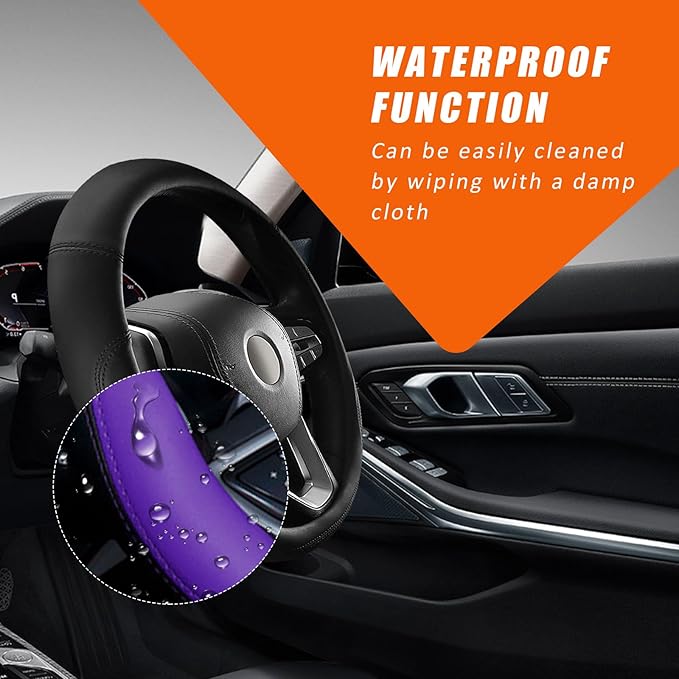 Ziciner Steering Wheel Cover, Soft Leather Premium Durable Elastic Auto Wheel Cover Protector, Stretch Breathable Anti-Slip Lining, Universal 14.5-15 inch Car Interior Accessories (Purple)