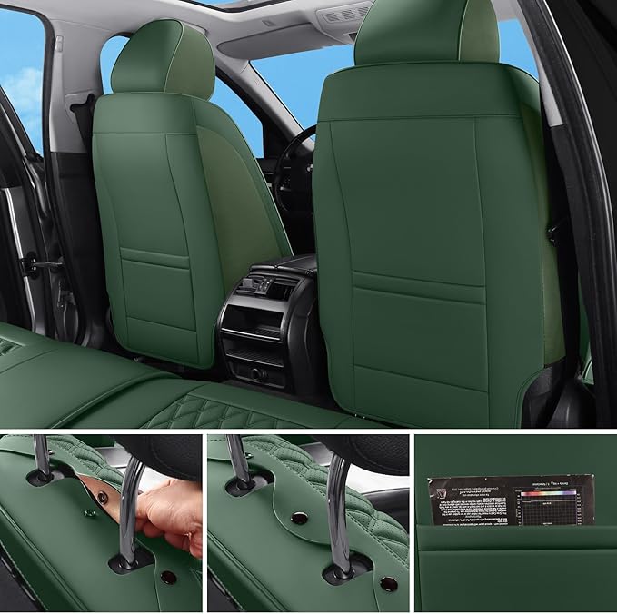 Car Seat Covers Full Set Purple, Luxury Faux Leather Waterproof Non-Slip Women Seat Protector Universal Fit for Most Cars SUVs Trucks Pick-ups,Car Interior Accessories (Green-Full Set)