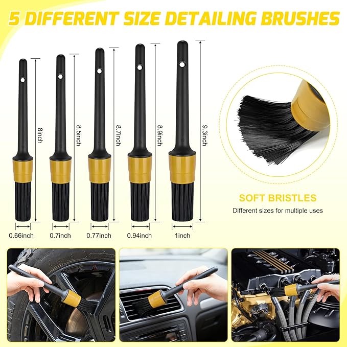 Nilight 15PCS Car Detailing Kit Auto Cleaning Tools Wash Set with Storage Carry Bag Beginners Easy to Use for Interior Exterior Car Care Clean Windshield Dashboard Seat Air Vents Wheels Tires, Yellow