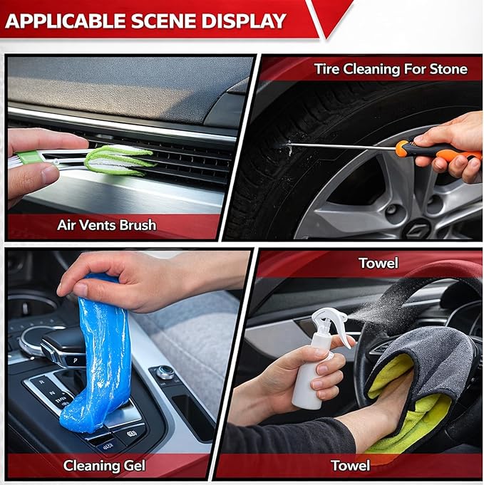 GASLIKE 63PCS Car Wash Cleaning Kit,Car Wash Brush with Long Handle,Car Detailing Kit with Foam Gun,Car Cleaning Supplies,Handheld Vacuum, Car Detailing Kit (63PCS)