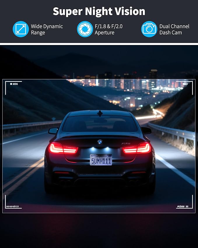 AZDOME 4K Dash Cam Front and Rear 1080P, Free 64GB Card Included, 5.8GHz WiFi Dual Dash Camera for Cars, 3" IPS Screen Dashcam, Car Camera with G-Sensor, 170°Wide Angle,24H Parking Mode Voice Control