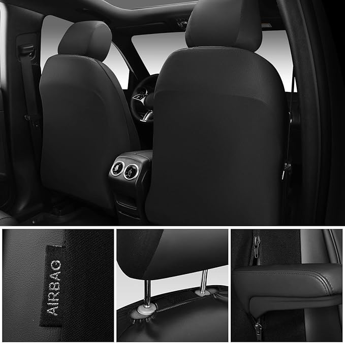 CAR PASS 3D Foam Faux Leather Car Seat Covers Front Seats,Waterproof Leather Front Seat Cover for Cars,Luxury Universal Fit for SUV Truck Sedan Automotive, Armrest Airbag Compatible Anti-Slip, Black