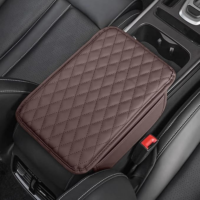 Car Center Console Cover, Universal Center Console Protector Pad with Soft Microfiber Leather & 2 Storage Pockets, Non-Slip Cushion for Car SUV Truck Interior Accessories (Coffee)