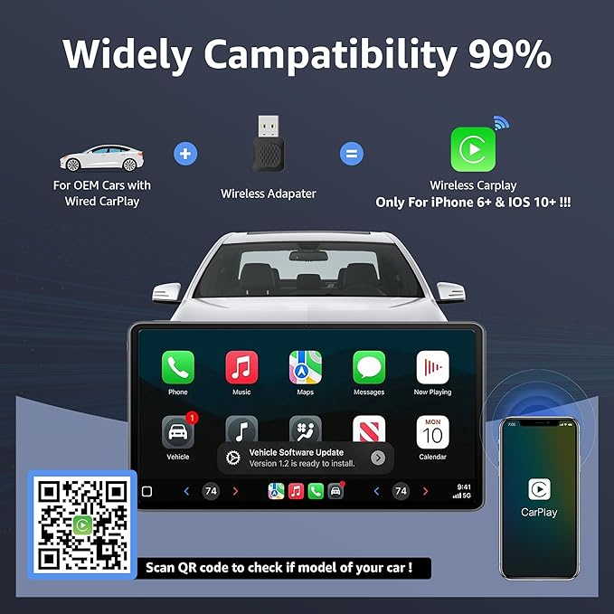 Wireless CarPlay Adapter, Smallest Mini Edition, Converts Wired to Wireless CarPlay, Plug & Play Adapter, Compact Design for Apple iPhone iOS 10+ with USB/USB-C Port