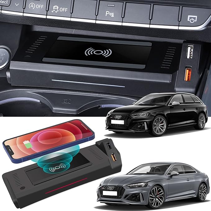 Wireless Car Charger for Audi A4 S4 RS4 A5 S5 RS5 2017-2022, 15W Qi Fast Charging Phone Charger Center Console for Audi B9 A4 A5 Sedan/Allroad/Quattro/Coupe/Sportback/Cabriolet Accessory