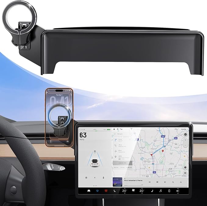 Magnetic Car Mount for Tesla Model Y 2020 2021 2022 2023 2024 2025 & Model 3 2017 2018 2019 2020-2023: 360° Adjustable Car Touch Screen Phone Holder Made for Model 3/Y, for Magsafe iPhone Accessories