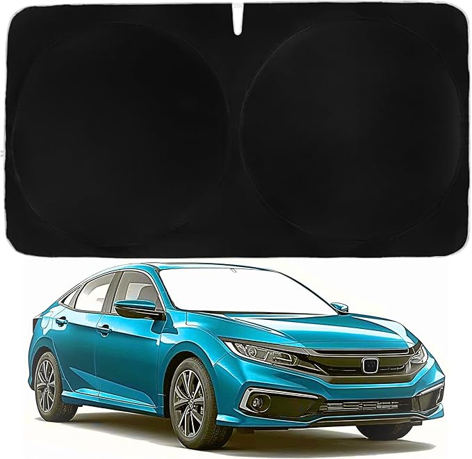 Windshield Sun Shade -Certified 99.87% UVB & 99.02% UVA Car Sun Shade. Award Winning Sunshade - Patented Technology | Compatible for Honda Civic (2022-2026) | Car Shades by Kinder Fluff