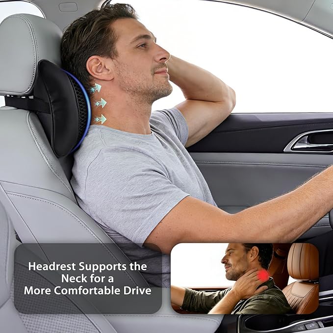 2 Pack Car Neck Pillow Soft Breathable Mesh Headrest Pillows for Driving Support, Universal Fit for Most Car Seats Decor Accessories（Black）