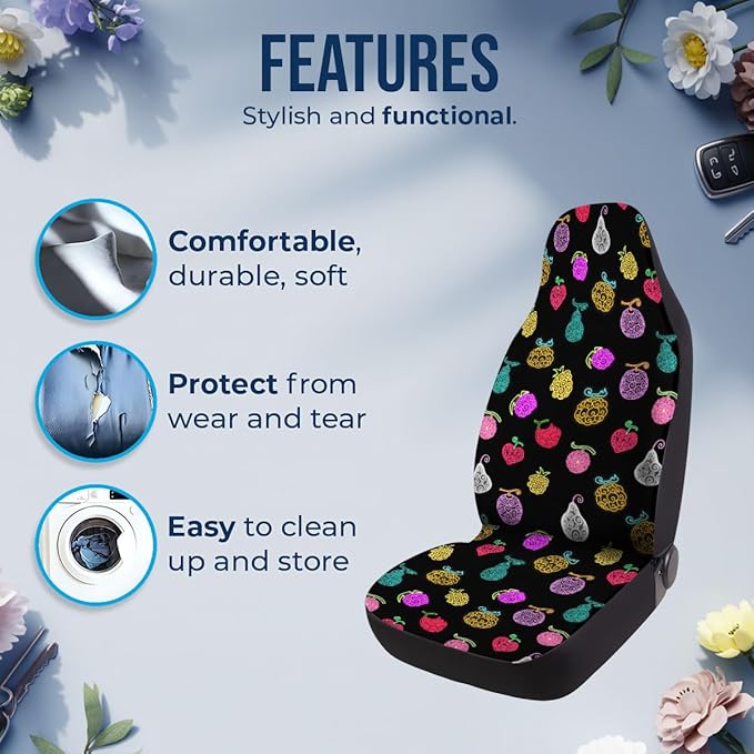 GENANY Power Fruit Car Seat Covers Set of 2, Breathable Front Seat Covers for Truck Sedan SUV, Anime Car Accessories, Anime Gift for Women Men