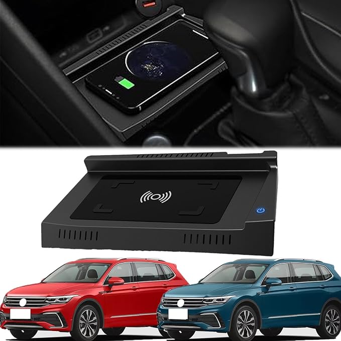 Wireless Car Charger for Volkswagen Tiguan (2017 2018 2019 2020 2021 2022 2023) All Models Accessory with 15w Wireless Fast Charging, Gift for Family