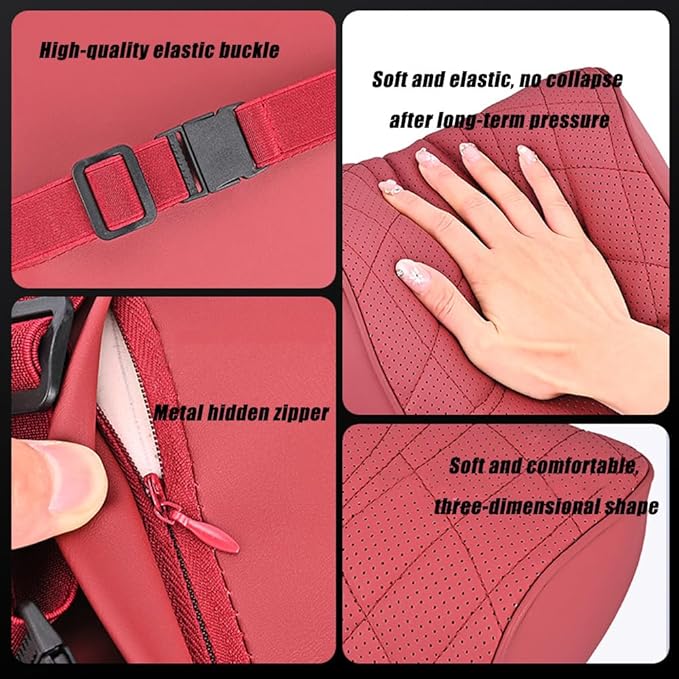 for Chevy Silverado 2007 2008 2009 2010 2011 2012 2013 Leather Car Seat Headrest Lumbar Cushion, Lumbar Support Pillow for Car,for Driving Traveling Relieving Neck Fatigue,3-A Beige