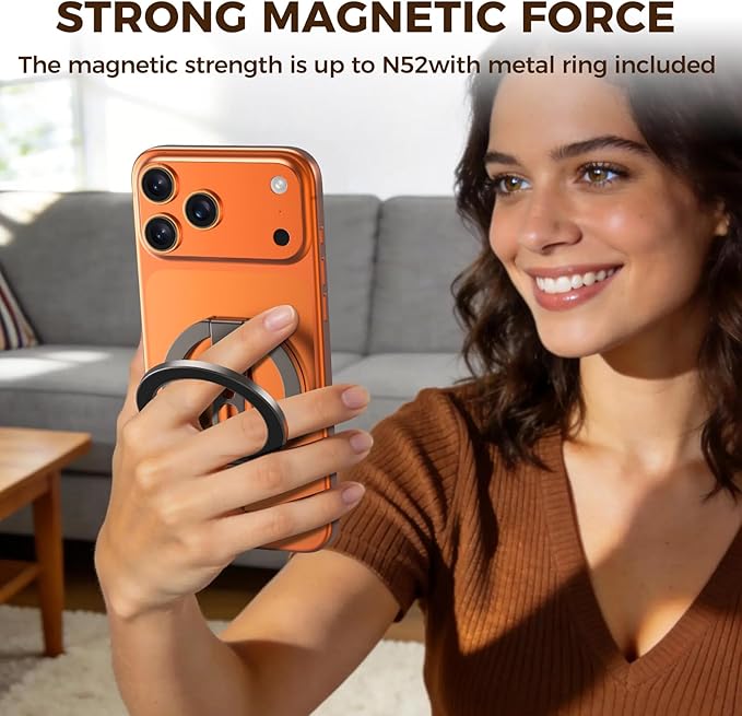 Magnetic Phone Ring for MagSafe Grip [Dual-Sided Magnetic] [Magnet Phone Stand Grip Compatible with Car Mounts] Mag Safe Accessory for iPhone 17/16/15/14/13 Pro Max Plus, Grey