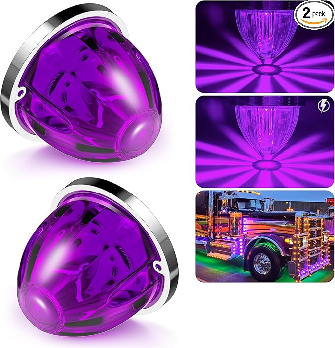 BJZ 2Pcs Purple Watermelon LED Strobe+Constant Marker Lights Dual Function Watermelon-shaped Side Marker Clearance Tail Top Cap Roof Lights for Trailer Truck Semi-trailer Heavy-duty Truck Bus Van