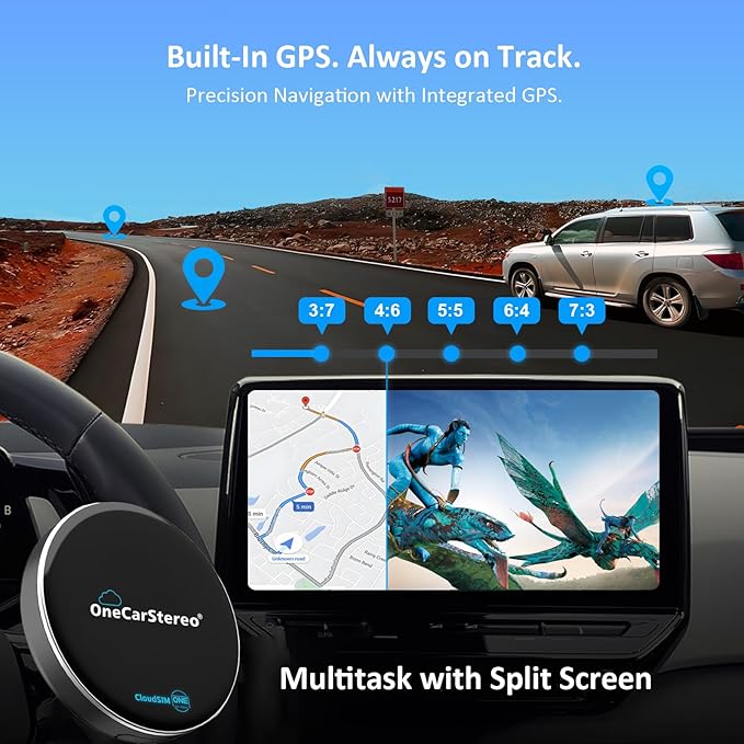 OneCarStereo Cloud Magic AI Box Android 13 CarPlay Adapter with Qualcomm 8 Core, Wireless CarPlay & Android Auto, Built-in Cloud SIM 4G LTE, YouTube & Netflix Streaming for Factory Wired CarPlay Cars