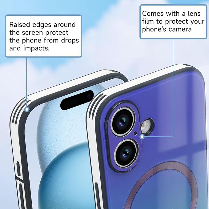 Guppy Compatible with iPhone 16 Case Magnetic, with Full Camera Lens Protector [Compatible with MagSafe] Scratch Resistant Gradient Glass Back Cover Phone Case-Purple