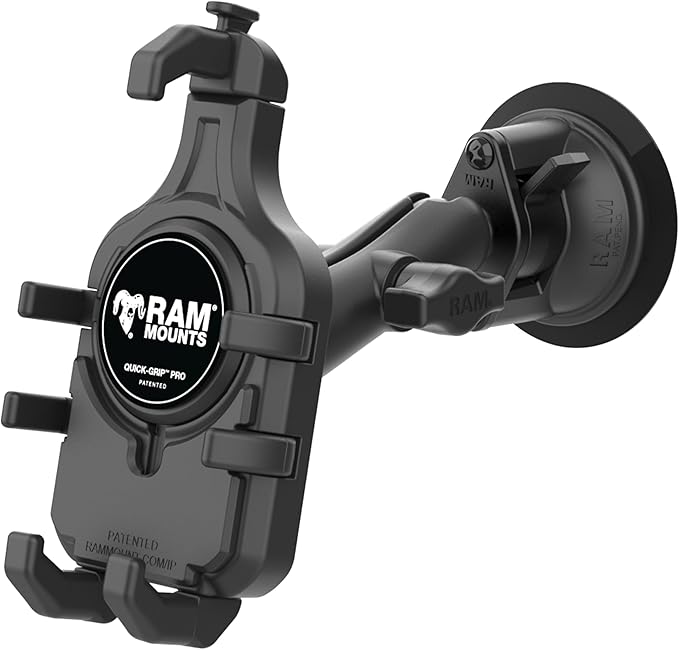 RAM MOUNTS Quick-Grip Pro Phone Mount with Twist-Lock Suction Cup and Medium Arm for Vehicle Windshields RAM-B-166-PD5U