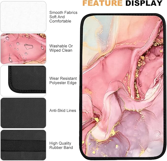 Car Armrest Box Pad,Pink Marble Car Armrest Pad Car Armrest Cover Protector for Most Vehicle, SUV, Truck, Car