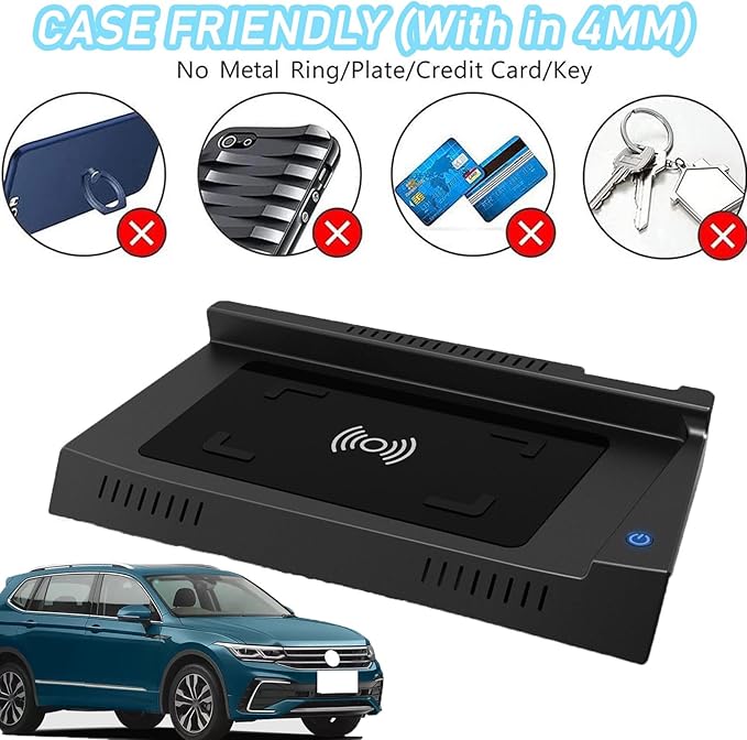 Wireless Car Charger for Volkswagen Tiguan (2017 2018 2019 2020 2021 2022 2023) All Models Accessory with 15w Wireless Fast Charging, Gift for Family