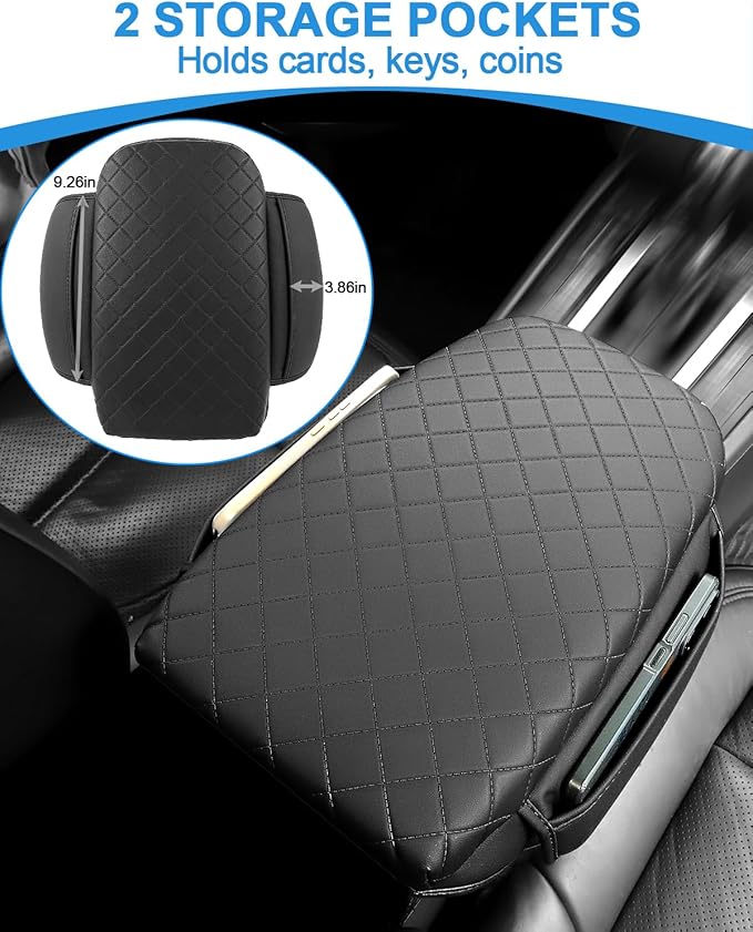 Center Console Cover for Ford Ranger 2024 2025 2026 PU Leather Armrest Cushion Pad with Side Pocket Middle Console Lid Protector Ranger Interior Accessories (Ranger 24-26 pad)