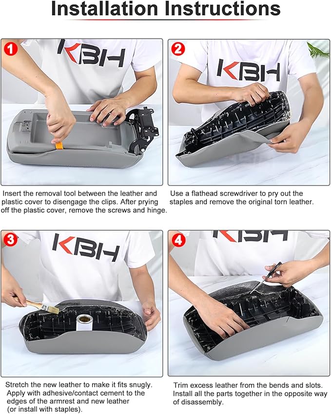 KBH Center Console Armrest Cover Replacement for Toyota Camry 2007 2008 2009 2010 2011, Vinyl Leather Arm Rest Covering Upholstery, Anti-Scratch, Gray (Leather Part Only)