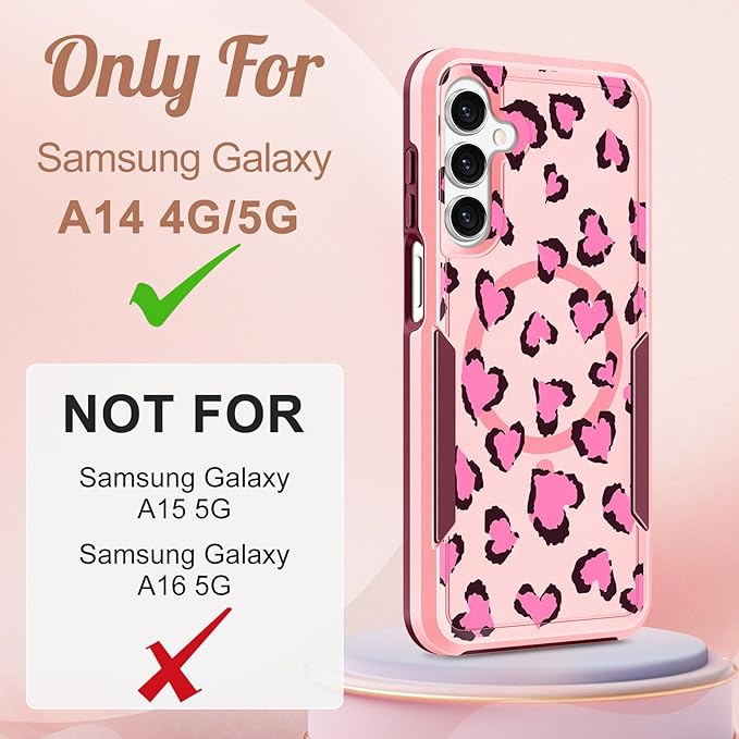 for Samsung Galaxy A14 5G Phone Case - Compatible with MagSafe Women Girls Cute Magnetic Protective Cover Fun Unique Girly Leopard Heavy Duty Shockproof Design for Samsung Galaxy A14 5G Cases