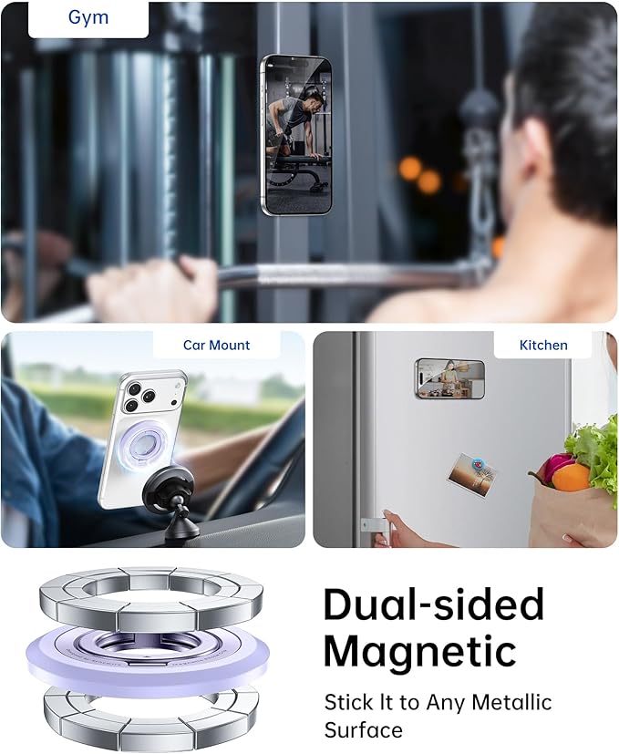 SYNCWIRE for MagSafe Ring Phone Holder, 360° Rotation Magnetic Cell Phone Grip Dual-Sided Magnets Phone Ring Kickstand Compatible with iPhone 17 16 15 14 13 12 Pro Max MagSafe, Android, Samsung etc.