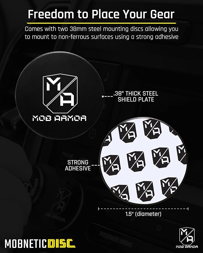 Mob Armor Magnetic Phone Mount Plates - Strong Adhesive Steel Discs for MobNetic Maxx & Mob Magnetic Car Mounts, Compatible with Phone Magnet Plates, Vehicle Accessory - Black (4 Pack)