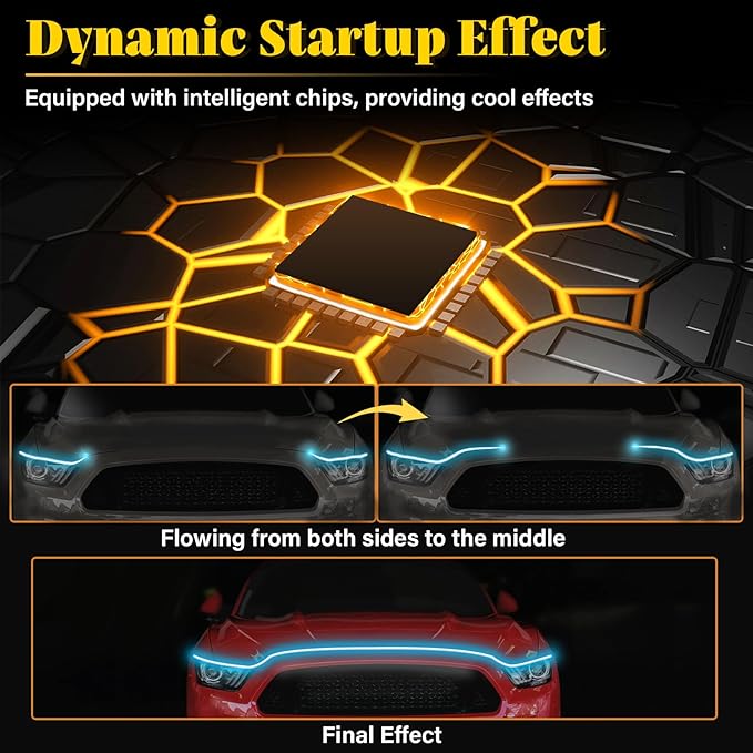DIBMS 71-inch High-Brightness Car Hood Gap LED Light Strip - Universal Universal Auto Exterior Decor Accessories (Ice Blue)