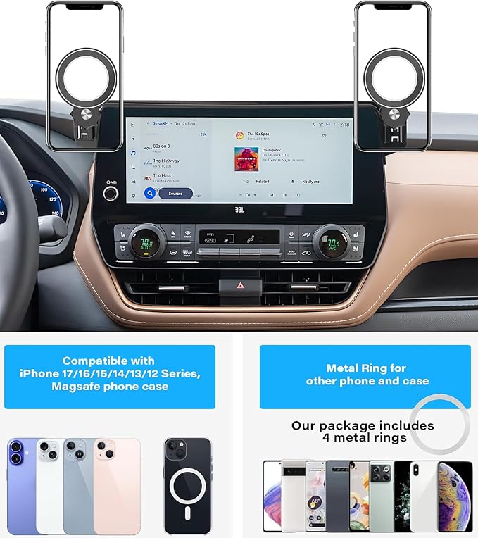 Magnetic Car Phone Holder for Toyota Grand Highlander/Grand Highlander Hybrid 2024 2025 2026 Accessories Apply to 12.3 Inch Screen Fixed Clip MagSafe Passenger Cell Phone Mount