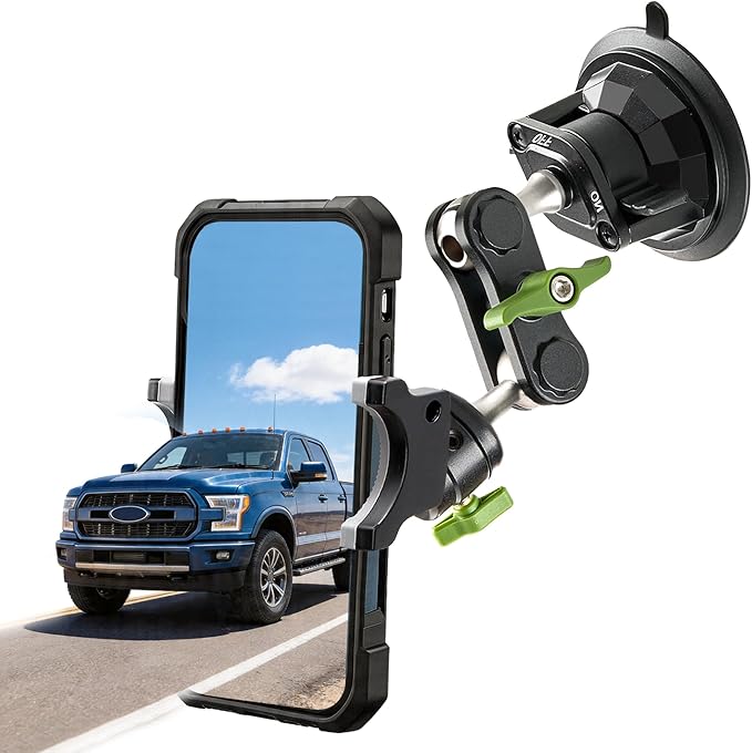Heavy Duty Truck Phone Mount, Aluminum 360° Rotating Anti-shake Suction Cup Phone Mount, 14.5" Long Arm Metal Windshield Phone Holder for Car Truck Semi, Fits Thick Cases F-150 Silverado RAM Kenworth